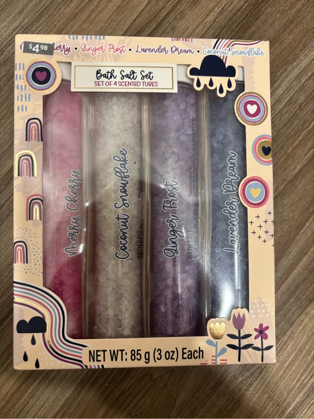 Bath Salt Set for Kids - Pink, Cream, Purple, Blue Scented Tubes